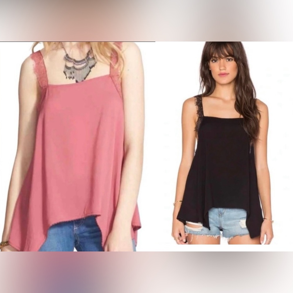 Free People Dobby Dot & Lace Tank Top